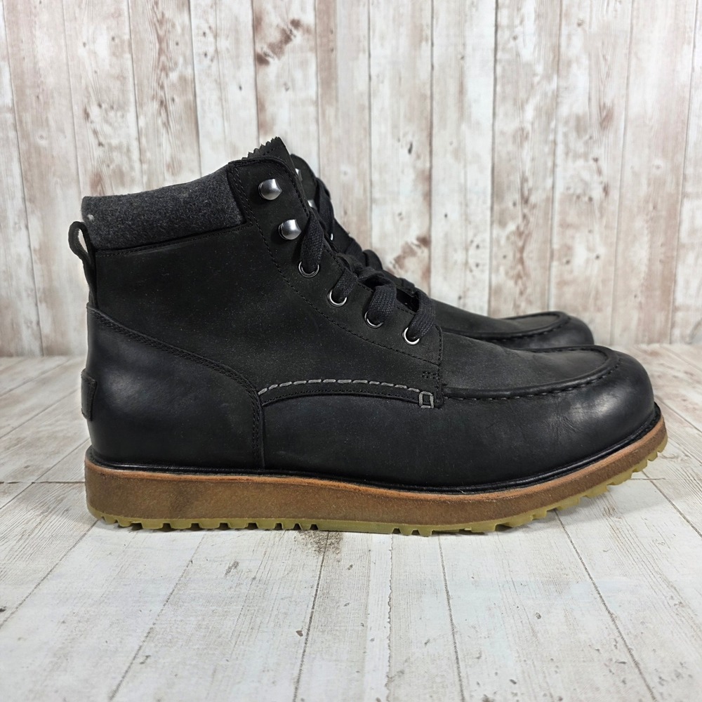 UGG Hannen Waterproof Black Leather Moc Toe Ankle Boots 1005275 Mens 10.5